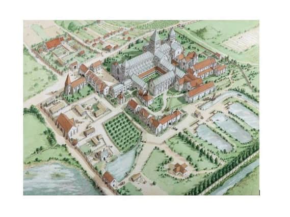 Lewes Priory aerial from the west c1520