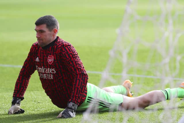 Mat Ryan was on the bench as his new team, Arsenal, lost 1-0 to Southampton in the FA Cup fourth round. (Photo by Catherine Ivill/Getty Images)