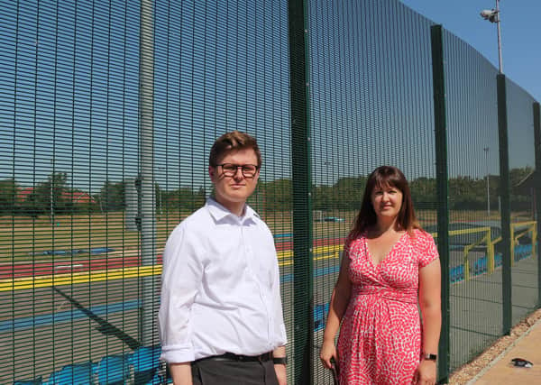 Pictured pre-pandemic, Broadbridge Heath district councillors Matt Allen and Louise Potter at the running track