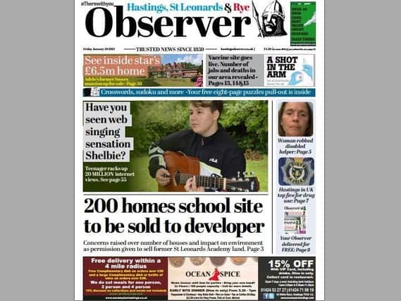 Today's front page of the Hastings and Rye Observer SUS-210128-124945001
