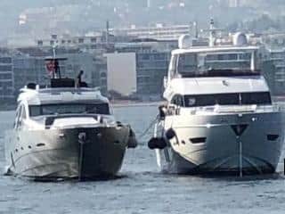 The collision happened after the skipper of a Gibraltar-registered motor yacht Vision (left), 'underestimated the risk' associated with attempting a 'fast, close pass by'. © MAIB/Crown copyright, 2021 (Minx and Vision)