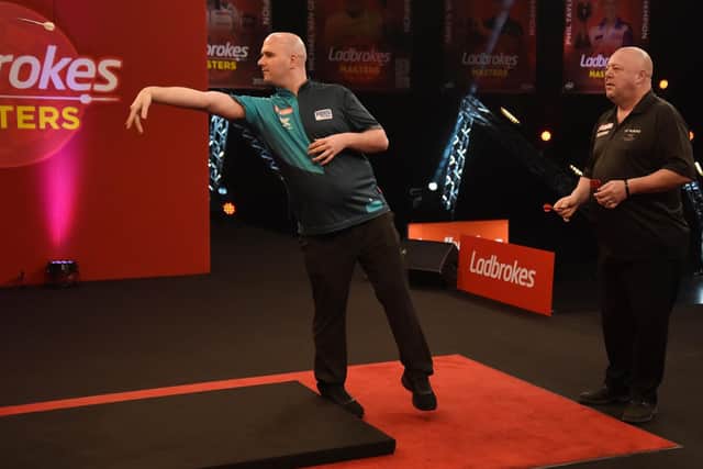Rob Cross and Mervyn King at the Ladbrokes Masters / Picture: Chris Dean - PDC