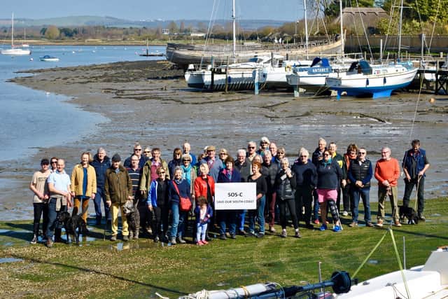 Save Our South Coast Alliance supporters with John Nelson, chairman of Chichester Harbour Trust, at Dell Quay in March 2019