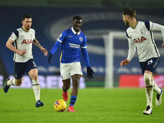 Yves Bissouma in action in the 1-0 win against Tottenham