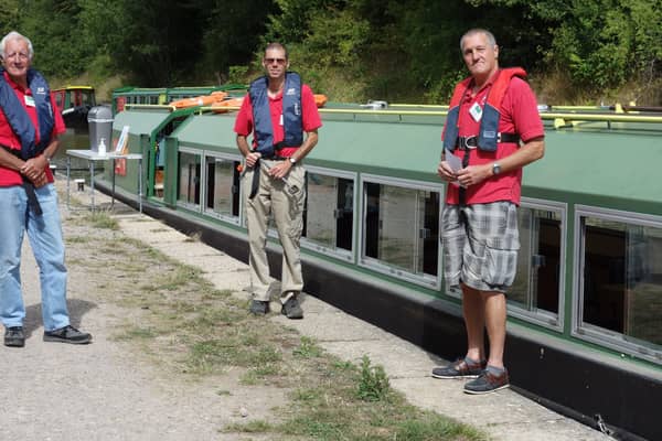 A boat crew on the Wey and Arun Canal 2020