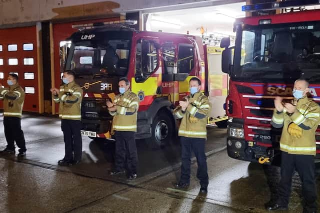 Worthing firefighters clap for Captain Sir Tom Moore