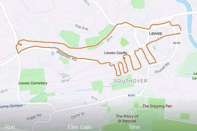 One of the inventive shapes created on Strava by Lewes AC members