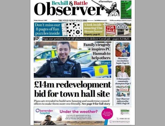 Today's front page of the Bexhill and Battle Observer SUS-210402-123458001