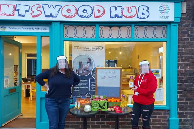 Councillor Rachel Cromie and Anna Sharkey outside Bentswood Hub in Haywards Heath, where the larder is based