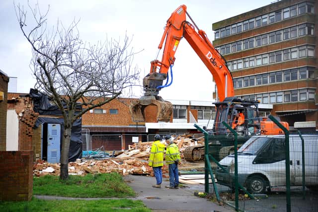 Demolition work starts at the old Burgess Hill library site. Picture: Steve Robards