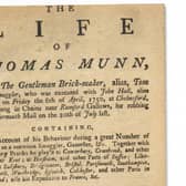 The cover of the rare 270-year-old booklet, The Life of Thomas Munn, listing places he had visited, including Horsham