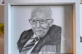 Emma Neno's pencil drawing of Captain Sir Tom Moore is being auctioned to raise money for NHS Charities Together