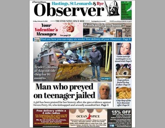 Today's front page of the Hastings and Rye Observer SUS-211102-122146001
