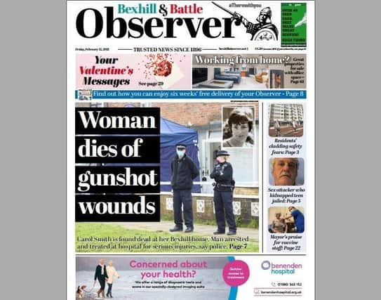 Today's front page of the Bexhill and Battle Observer SUS-211102-122136001