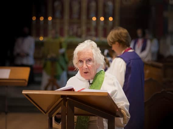 The Rev Beryl Rundle pictured when her daughter was ordained a priest