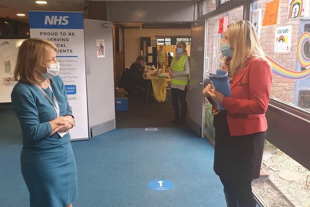 MP Mims Davies visits a vaccination centre in Haywards Heath