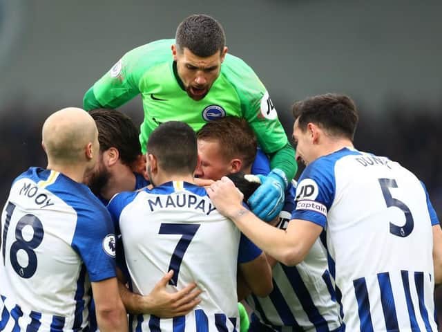 Maty Ryan celebrates an Albion goal with his teammates last season, but now his Brighton love affair has turned sour / Picture: Getty