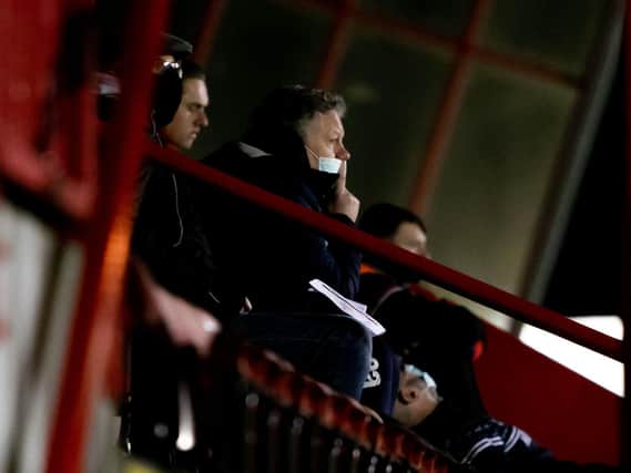 John Yems watches the Stevenage game from the stand on Tuesday / Picture: UK Sports Images - Jamie Evans