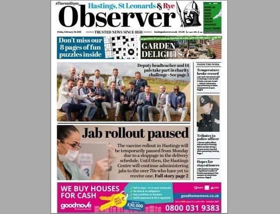 Today's front page of the Hastings and Rye Observer SUS-210218-132538001