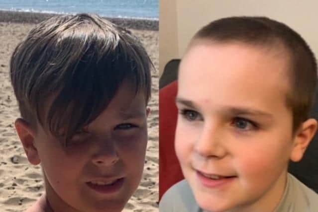 Max Barret before and after his head shave for Cancer Research UK
