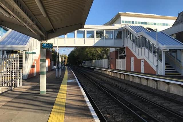 The completed footbridge at Crawley Station