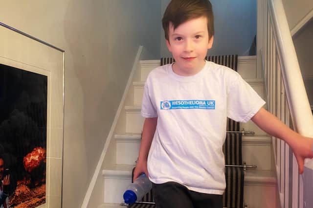 William Junior climbed his stairs 587 times, equivalent to climbing Ben Nevis, and has raised more than £2,500 for Mesothelioma UK