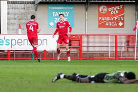 James Tilley struck in stoppage time as Crawley beat Colchester 1-0. Photo: UK Sports Images/Jamie Evans