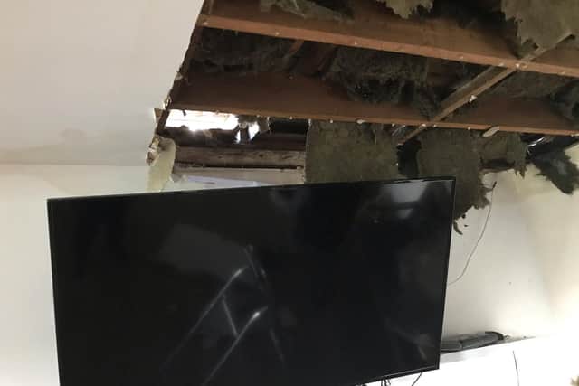 The cave-in led to rainwater damaging the TV