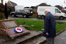 Bill Kelsey, chairman of the Chaucery Memorial committee, laying a wreath to mark the 76th anniversary of the plane crash