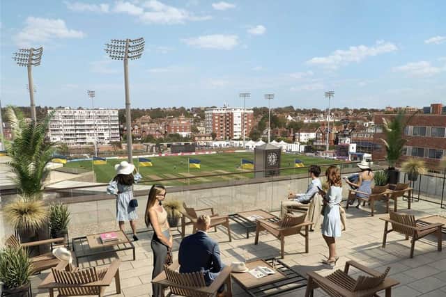 The Tate Residences’ communal rooftop terrace will offer views over The 1st Central County Ground and surrounding area. Picture: Roffey Homes/Sussex Cricket