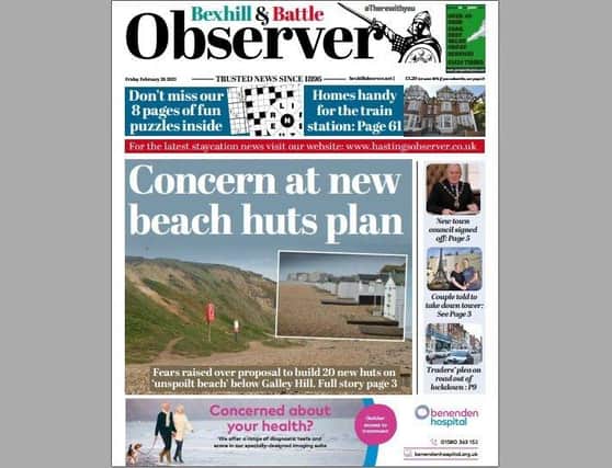Today's front page of the Bexhill and Battle Observer SUS-210225-125831001