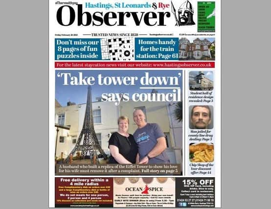 Today's front page of the Hastings and Rye Observer SUS-210225-125841001