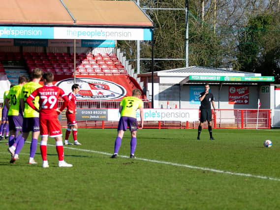 Tom Nichols ready to take the penalty against Exeter City. Picture by UK Sports Images Ltd/Jamie Evans