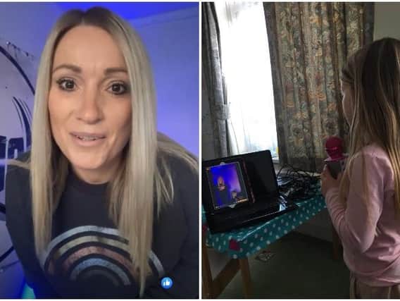 Vocalist Kim Bonsor launching her first Singalong Sunday for Kids live stream and four-year-old Ella singing along from home on her microphone