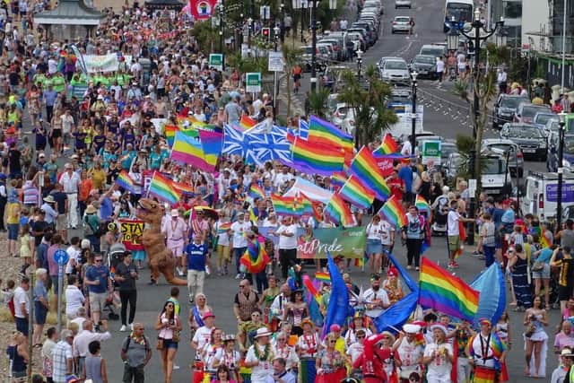 Thousands of people packed Worthing promenade for Worthing Pride 2019. Picture: Eddie Mitchell SUS-190715-122144001