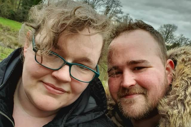 Amy Brierley from Horsham will be doing 10,000 steps a day with the aim of 'walking all over cancer'. She is pictured with her husband Matthew SUS-210803-135845001