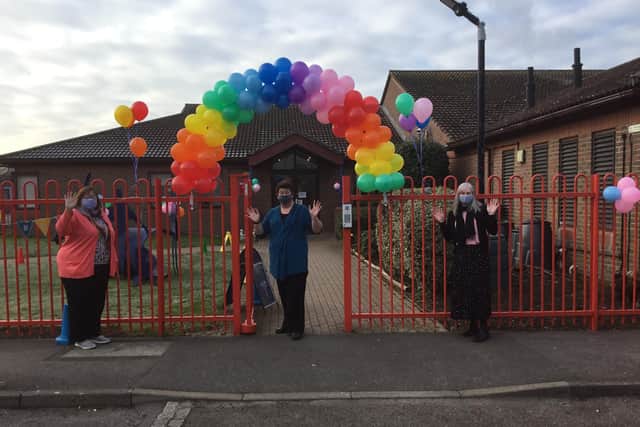 Staff at Georgian Gardens Primary School in Rustington welcomed pupils back today with balloons