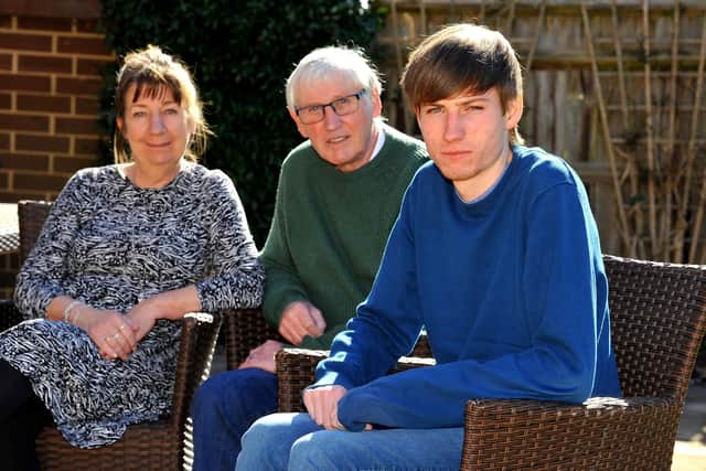 Barrie and Linda Thorne and their son Oliver who has been studying at home because he couldn't return to campus because of Covid. Pic Steve Robards SR2103092 SUS-210903-141106001