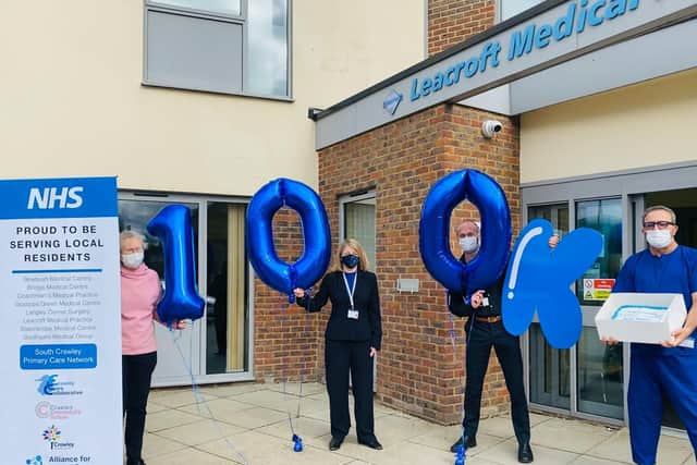 Leacroft Medical Practice, Crawley. Left to right: Charlotte Ruglys ABC Site Clinical Lead, Katherine Saunders ABC Chief Executive, Matthew Cullis ABC Site Lead and Leacroft Practice Manager, Dr Ali Al-Batran. Photo: Alliance for Better Care