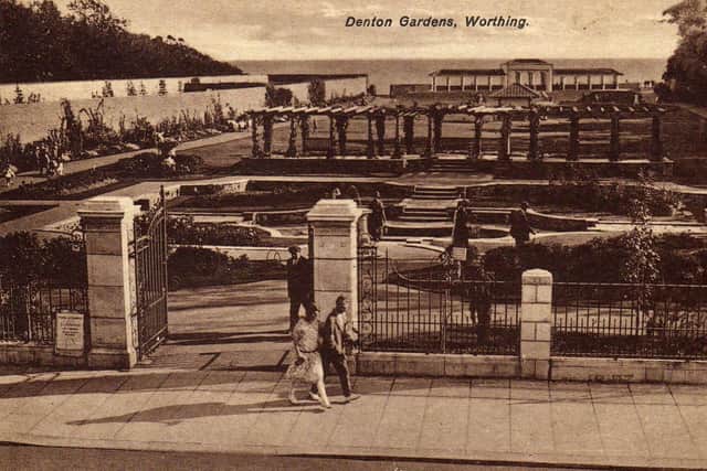 Denton Gardens on a postcard postmarked 1931