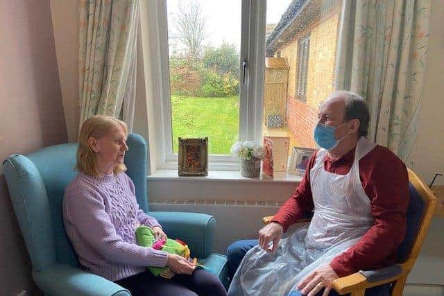 Gwen, with the help of staff at Kingsland House, was able to meet her husband face-to-face for the first time in over a year