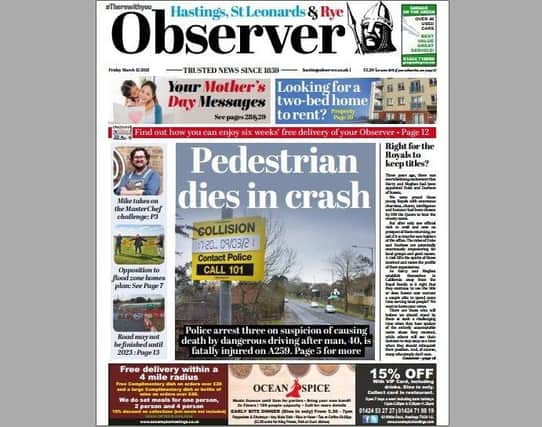 Today's front page of the Hastings and Rye Observer SUS-211103-125056001