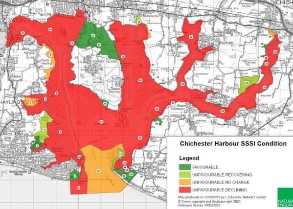 Natural England map of condition of Chichester Harbour's SSSI