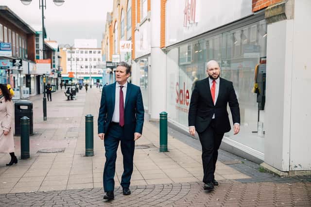 Sir Keir Starmer, leader of the Labour Party, visited Crawley yesterday. He is pictured with council leader Peter Lamb. Photo: Labour Party