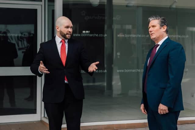 Sir Keir Starmer, leader of the Labour Party, visited Crawley yesterday. He is pictured with council leader Peter Lamb. Photo: Labour Party
