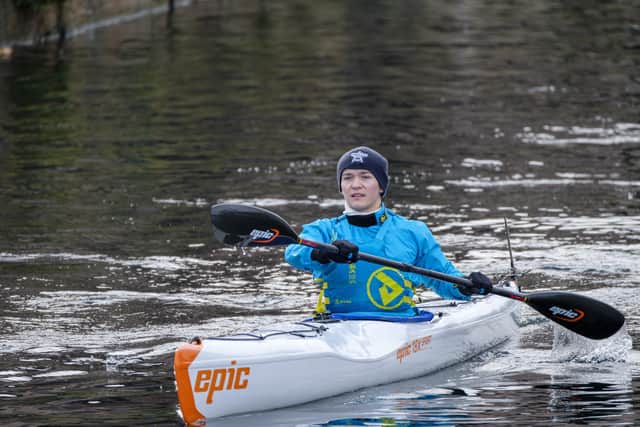 Billy Monger training for his Comic Relief challenge on Chichester Canal. Photo by Richard Gatley