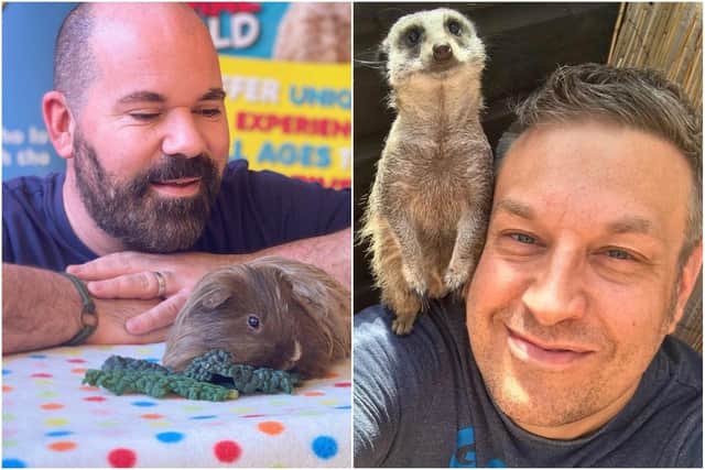 Jerry Meuldijk (left) and Mark Latter (right with Louie the meerkat) run Our Amazing Animal World from their home in Scaynes Hill SUS-210316-150853001