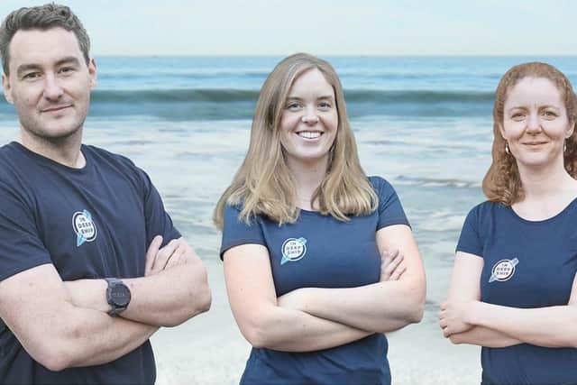 Joe Lewis, Jess Goddard, centre, and Lauren Hunt, three of the four-man crew In Deep Ship