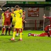 Jordan Tunnicliffe is on the floor after winning the penalty. Picture by UK Sports Images Ltd/Jamie Evans
