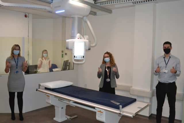 The new digital x-ray facility. Jemma Deane, lead superintendent radiographer, BSUH; Natalie Barton, senior radiographer, BSUH; Saul Charalambos, MIS Healthcare; and Amanda Douglas, MIS Healthcare. Picture: 3Ts Redevelopment